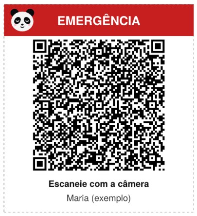 Adesivo do Pandu SOS com faixa vermelha escrita EMERGÊNCIA e um QR code