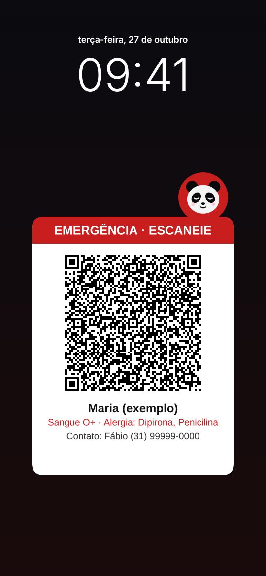 Tela de bloqueio de celular com o QR de emergência do Pandu SOS abaixo do relógio